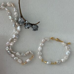 18k gold plated silver baroque pearl moustache necklace