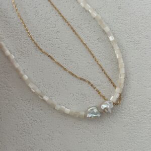18k gold plated silver & shell double layered necklace