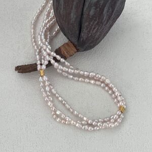 18k gold plated silver triple layered fairy pink pearl necklace