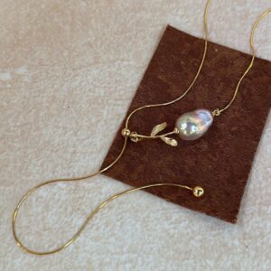 18k gold plated silver golden rose baroque pearl long necklace