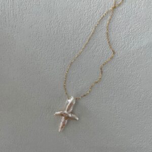 u.s. 14k gold filled chain cross baroque pearl necklace
