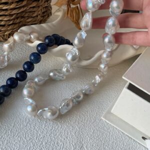sterling silver large baroque pearl beaded necklace