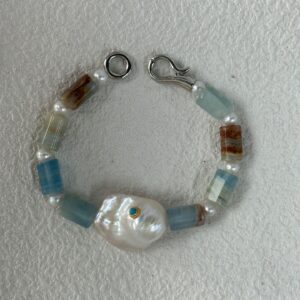 sterling silver blue aquamarine large baroque pearl bracelet