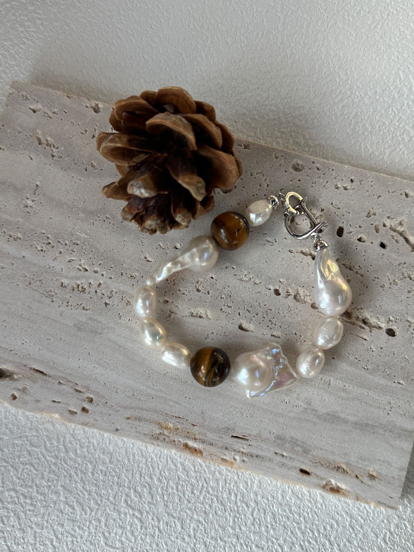 sterling silver amber & large baroque pearl bracelet sterling silver amber & large baroque pearl bracelet