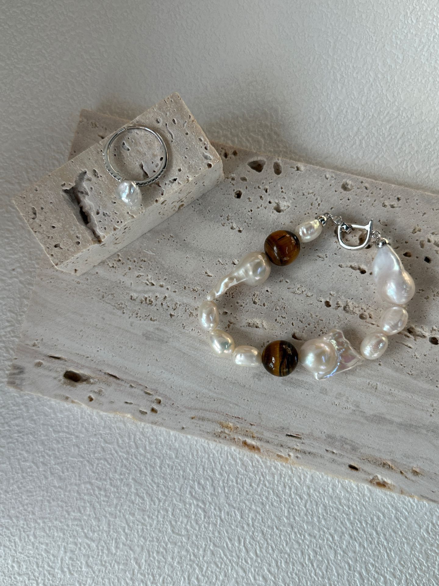 sterling silver amber & large baroque pearl bracelet sterling silver amber & large baroque pearl bracelet
