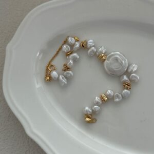 18k gold plated silver clasp disc keshi pearl bracelet
