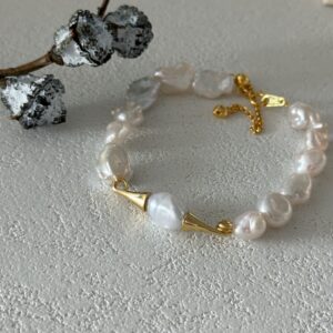 18k gold plated silver mustache pearl bracelet