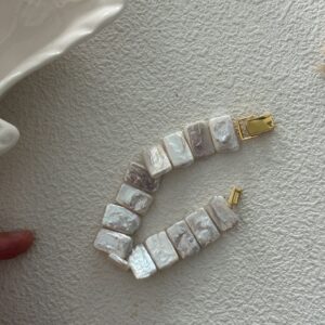 18k gold plated silver watch style baroque pearl bracelet