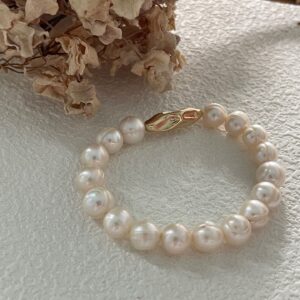 14k gold filled ribbed pearl bracelet