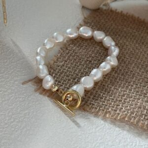 japanese 14k gold filled irregular baroque pearl bracelet
