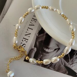 14k gold filled natural rice pearl bracelet