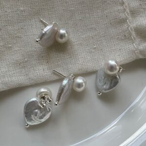 sterling silver heart baroque pearl stud earrings