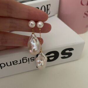sterling silver baroque pearl drop earrings