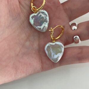 18k gold plated silver large heart baroque pearl earrings
