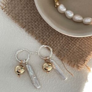 sterling silver baroque pearl & 18k gold plated silver ball drop earrings