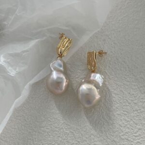 18k gold plated silver large baroque pearl drop earrings