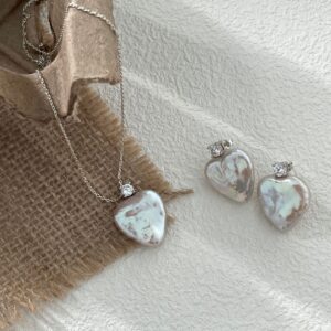 sterling silver zircon heart baroque pearl earrings