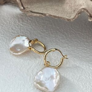 18k gold plated silver petal pearl drop earrings