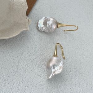 18k gold plated silver tall stem large baroque pearl earrings