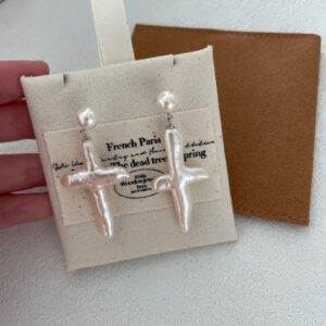 sterling silver cross pearl drop earrings