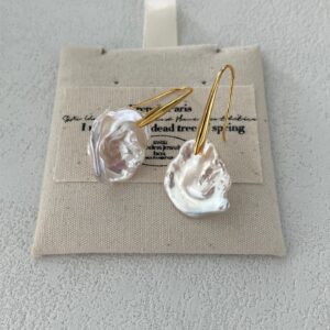 18k gold plated silver tall stem petal pearl earrings