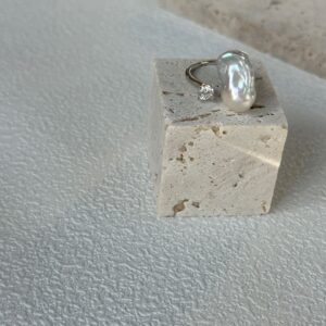 sterling silver silvery blue small baroque pearl & zircon ring