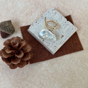 sterling silver linear zircon large baroque pearl ring