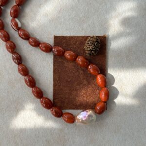Red Natural Stone  Baroque Pearl Necklace