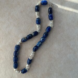 lapis lazuli & keshi pearl contrast necklace